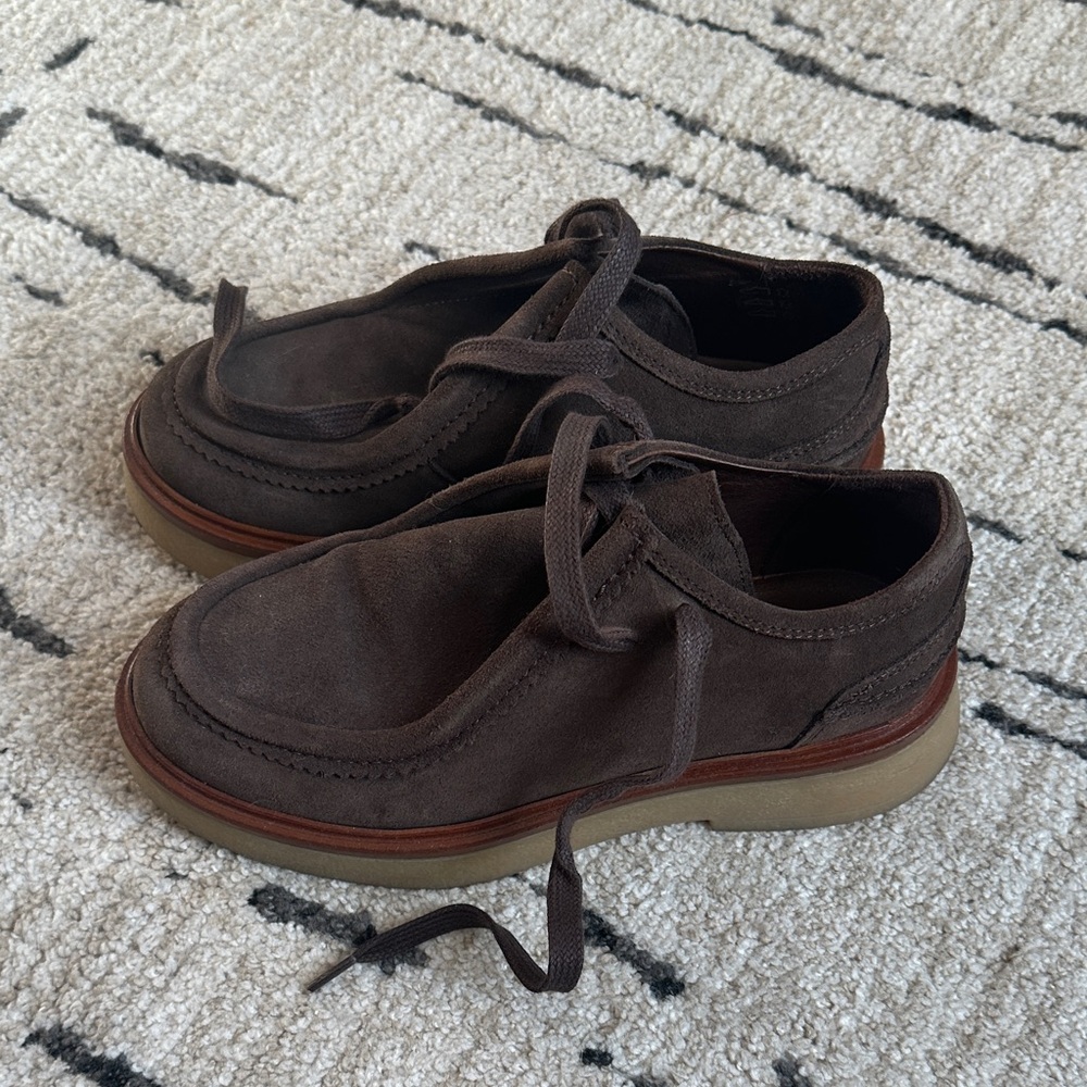 Anonymous Copenhagen Chez Flat Platform Lace-Up Loafers in Brown Suede, Size 37